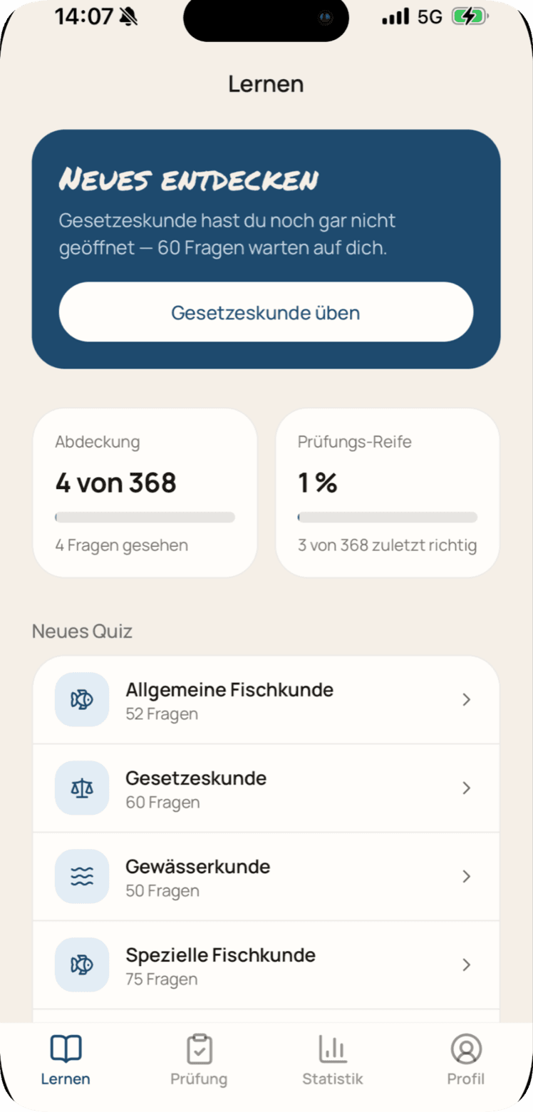 Lernübersicht in der fischtest-App