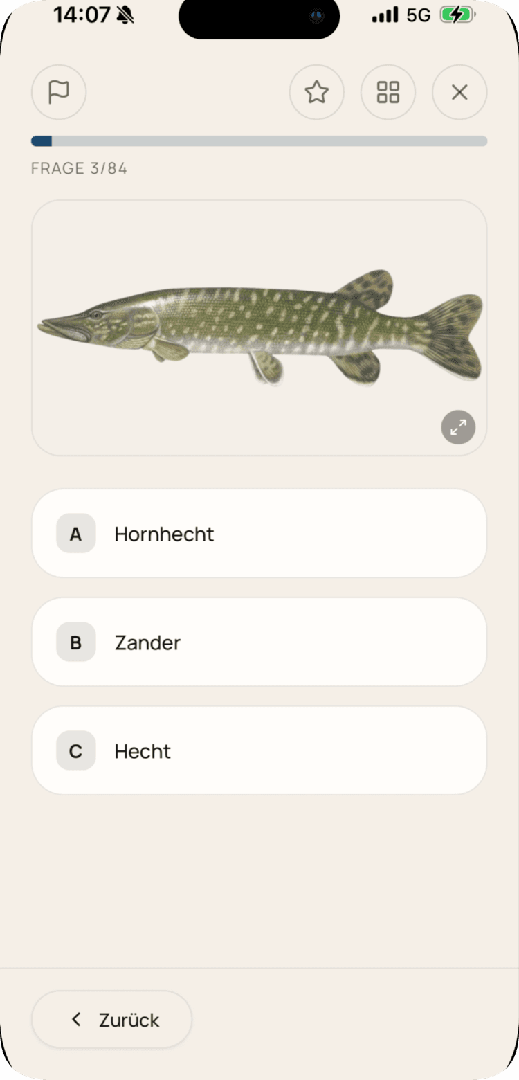 Prüfungsfrage in der Fischtest App